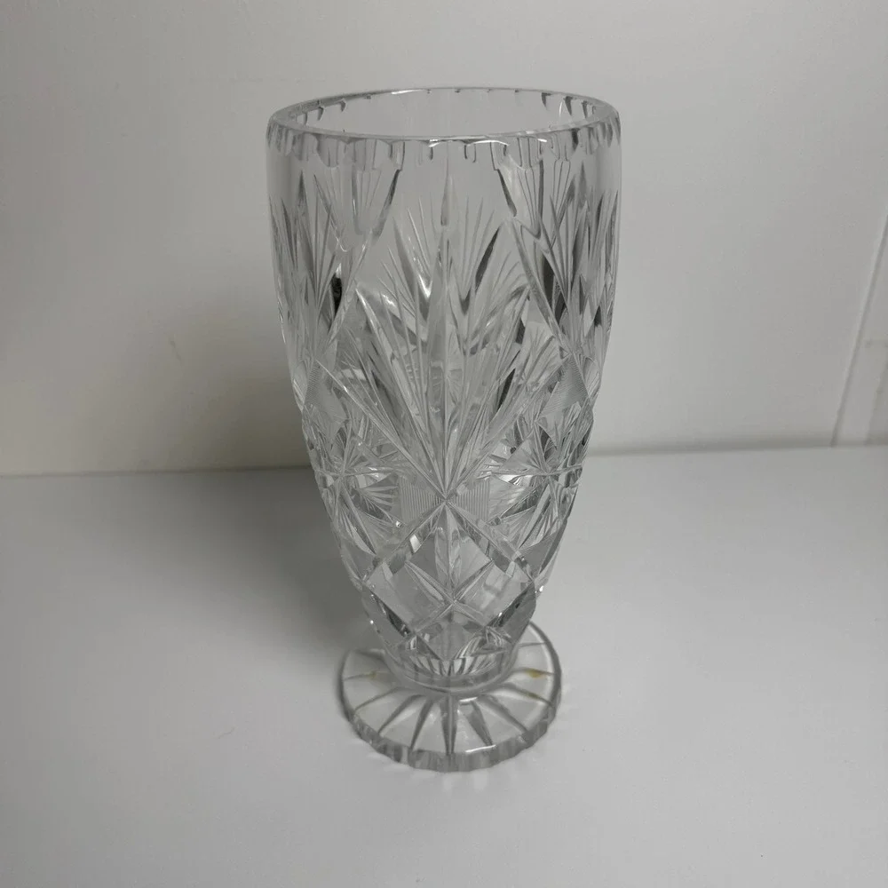 Cut Crystal‎ Vase Pedestal 10.5in Clear Pinwheel Starburst Vintage Decor